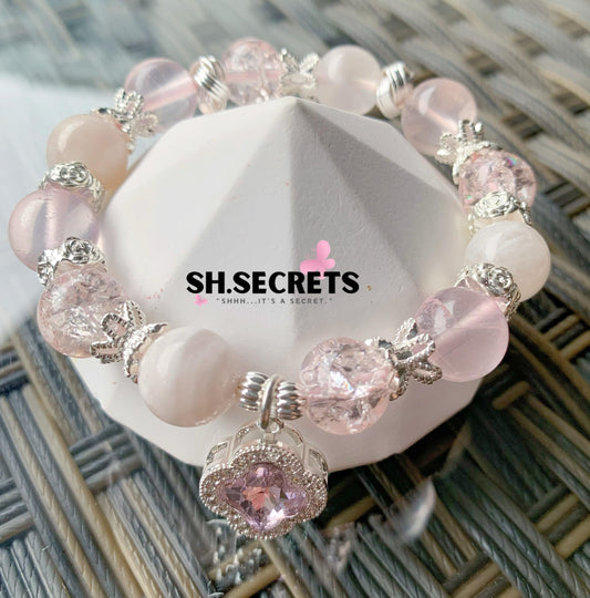 Pink Snowflake Phantom, Rose Quartz, Crackled Quartz (Pink)