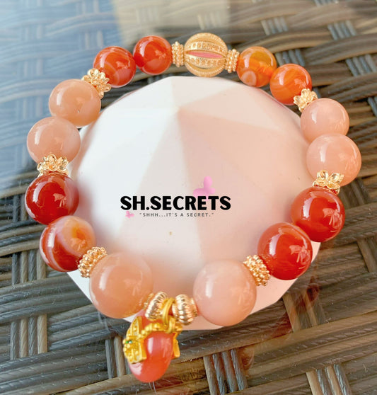 Peach Moonstone, Carnelian, Yanyuan Agate Ping An Kou