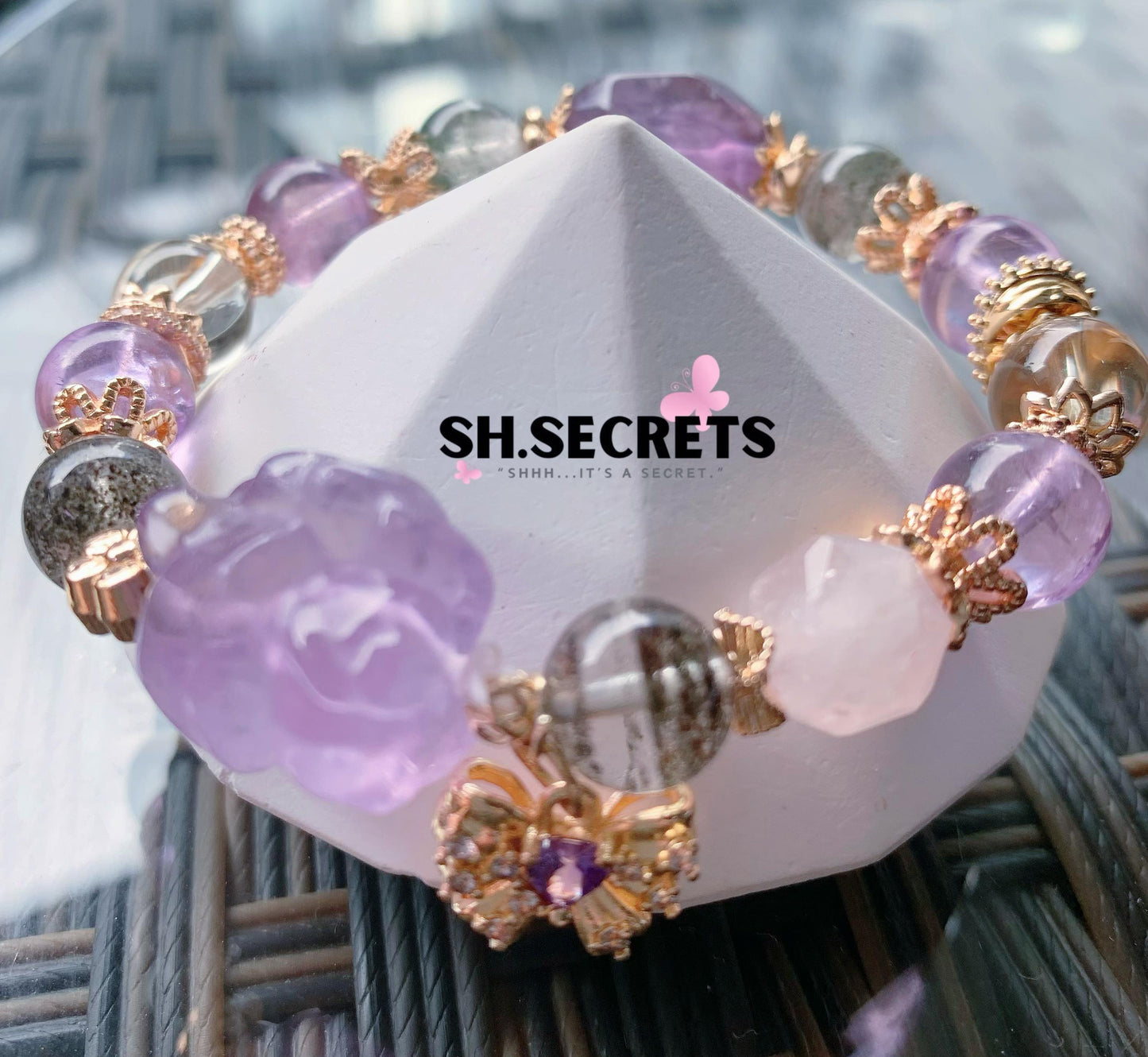 Green Phantom, Amethyst, Rose Quartz, Clear Quartz