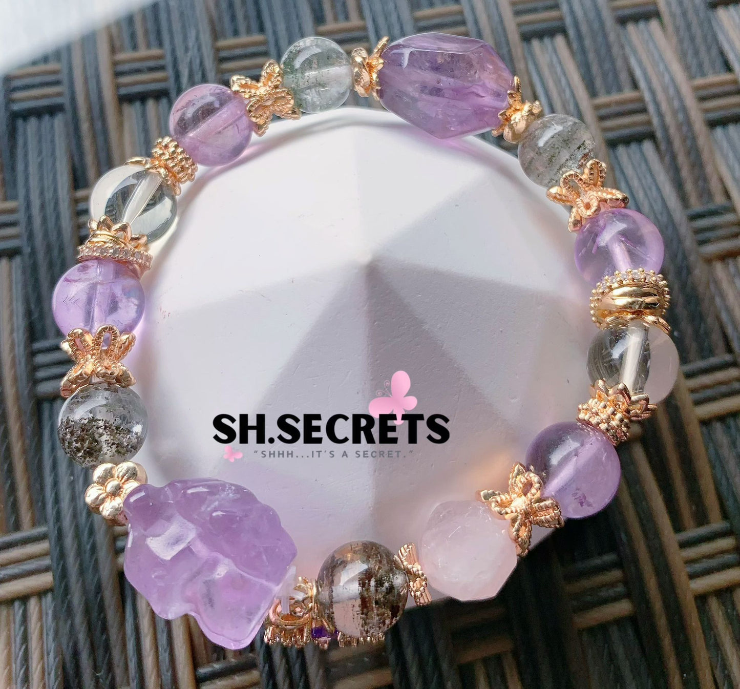 Green Phantom, Amethyst, Rose Quartz, Clear Quartz