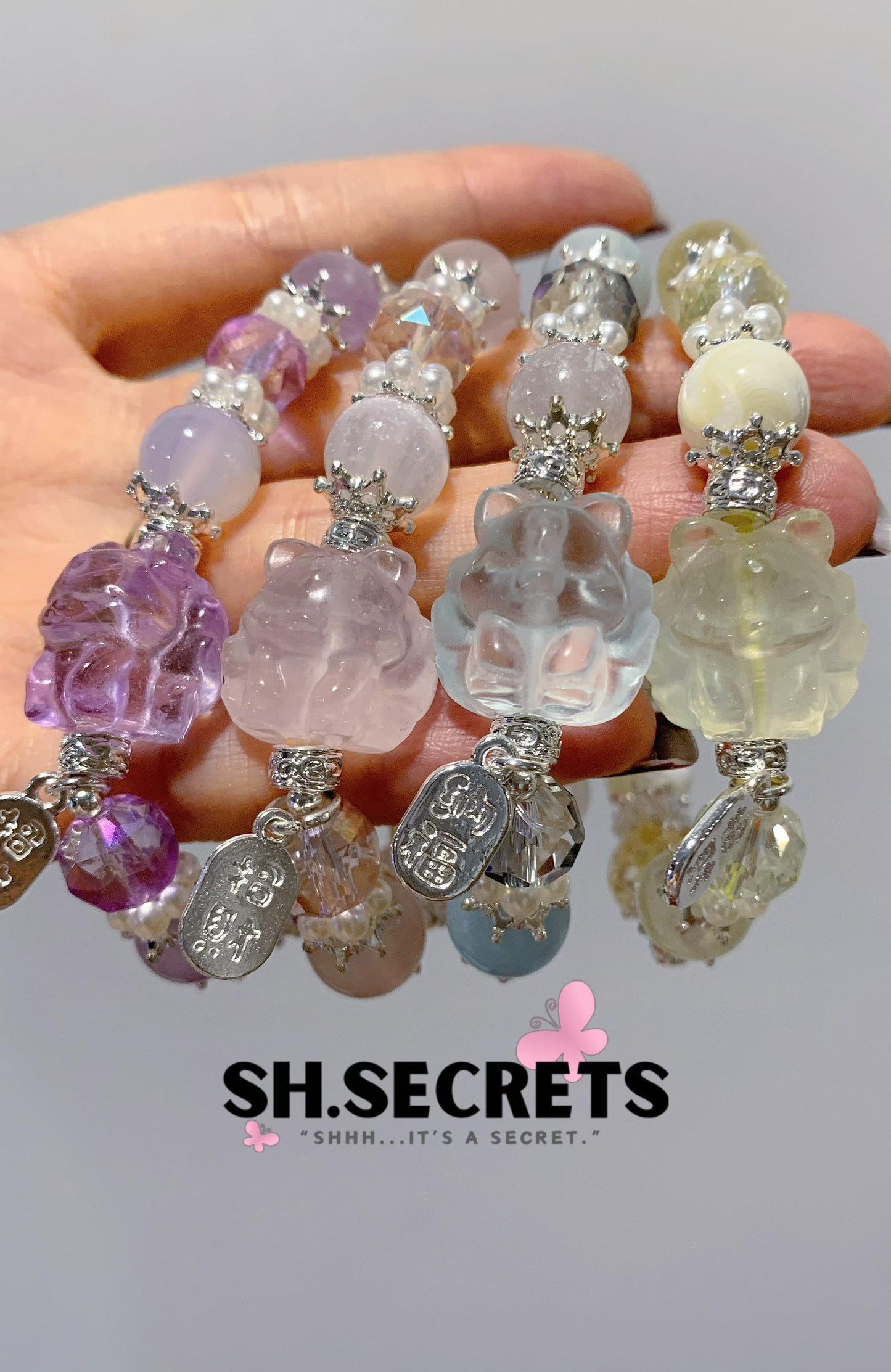Amethyst, Kunzite, Lychee Agate